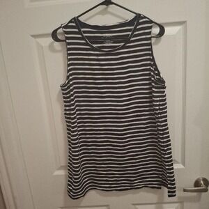 Chico's Large Black Striped Sleeveless Striped Modal Blend Casual Tank Top